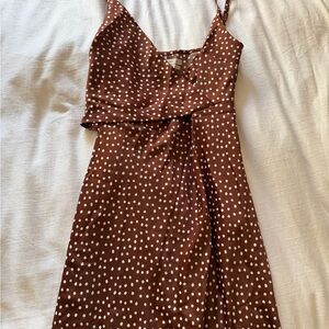 Urban Outfitters Brown and White Polka Dot Midi Dress